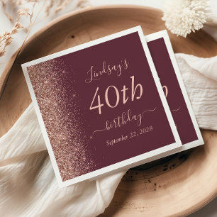 Serviette En Papier Bourgogne Rose Gold Parties scintillant 40e fête d