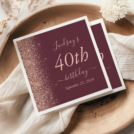 Serviette En Papier Bourgogne Rose Gold Parties scintillant 40e fête d