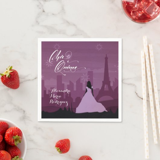 Serviette En Papier Bourgogne Rose rose Paris Feu d'artifice Quinceañe (En situation)