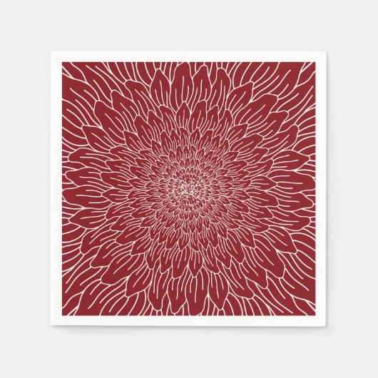 Serviette En Papier Bourgogne rouge répétition fleurs florales botaniq (Devant)