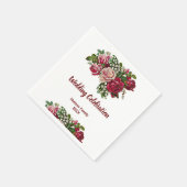 Serviette En Papier Bourgogne Rouge Rustique Rose Mariage campagnard F (Coin)