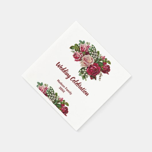 Serviette En Papier Bourgogne Rouge Rustique Rose Mariage campagnard F (Coin)