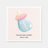Serviette En Papier Bouteille Bleu & Rose Bébé Baby shower mignon (Devant)