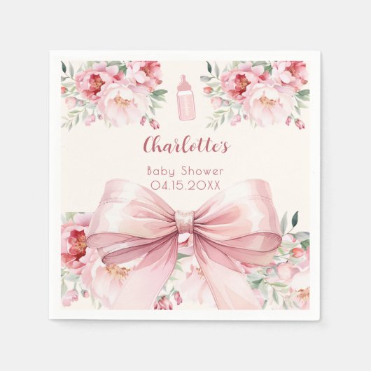 Serviette En Papier Bouteille de crème à l'arc rose baby shower (Devant)