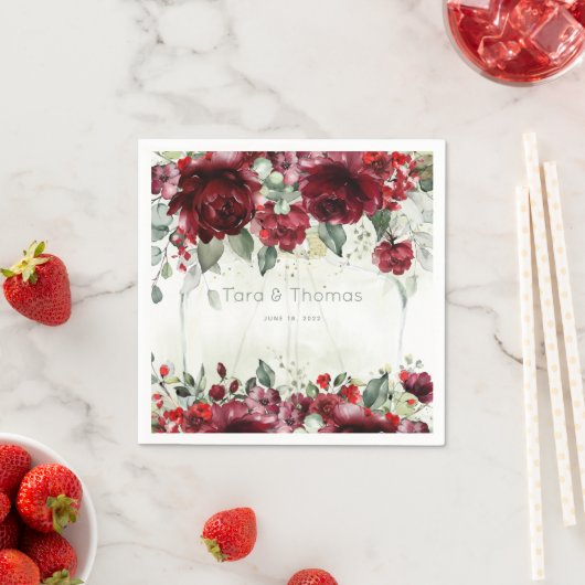 Serviette En Papier Bouteille De Peonies Mariage Cocktail Serviettes (En situation)