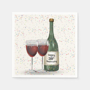Serviette En Papier Bouteille de vin et deux verres pour la fête du 30