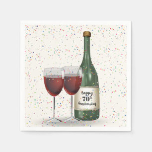 Serviette En Papier Bouteille de vin et deux verres pour la fête du 70