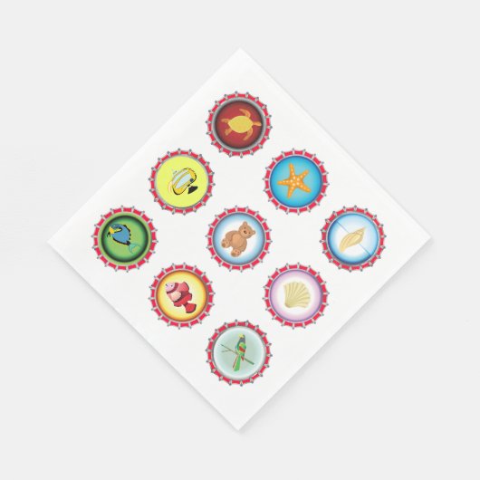 Serviette En Papier Bouteille Tropicale Casquettes Design Océan et Fau (Coin)