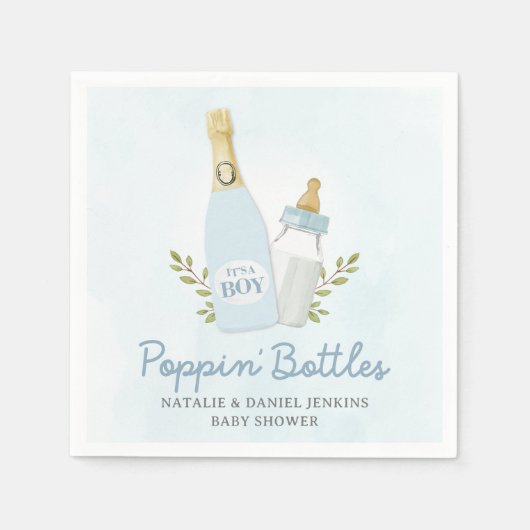 Serviette En Papier Bouteilles Baby shower bleu (Devant)