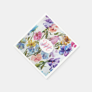 SERVIETTE EN PAPIER BOUTEILLES ET FLEURS BLANCHES