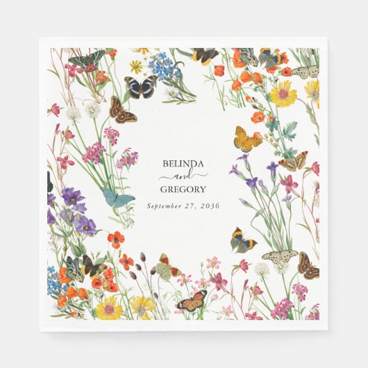 Serviette En Papier Bouteilles Fleurs sauvages Mariage floral (Devant)