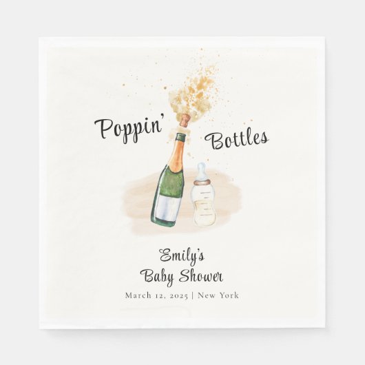 Serviette En Papier Bouteilles Poppin moderne Baby shower Champagne (Devant)