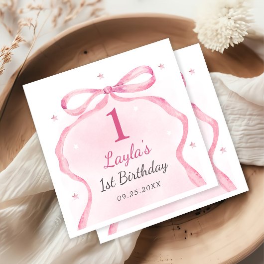Serviette En Papier Boutique Bow rose 1er anniversaire