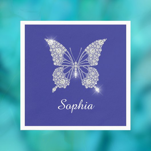 Serviette En Papier Bouton Diamant Blanc, Nom du script, Bleu Profond