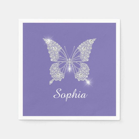 Serviette En Papier Bouton Diamant Blanc, Nom du script, Périwinkle (Devant)