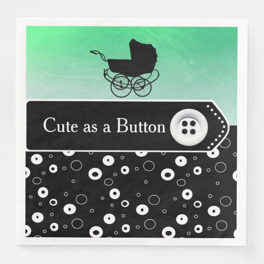 Serviette En Papier Bouton vert et Baby shower noir (Devant)