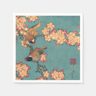 Serviette En Papier Bouvreuil d'Hokusai et Cerisier Fleur Vintage Oise