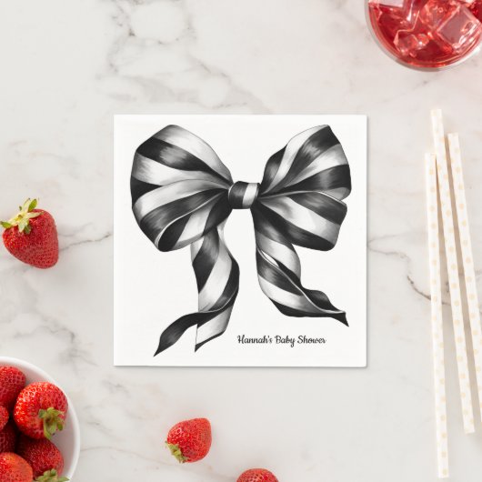 Serviette En Papier Bow à rayures noires Personnalisé Napkin Preppy (En situation)