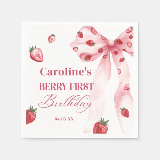 Serviette En Papier Bow Berry First Strawberry Naples d'anniversaire (Devant)