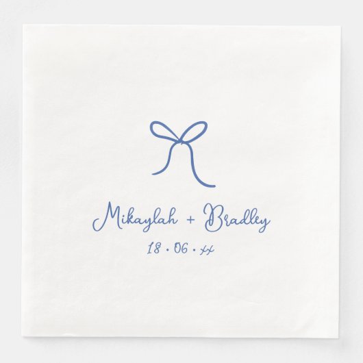 Serviette En Papier Bow blanc et bleu Whimsical Mariage personnalisé (Devant)