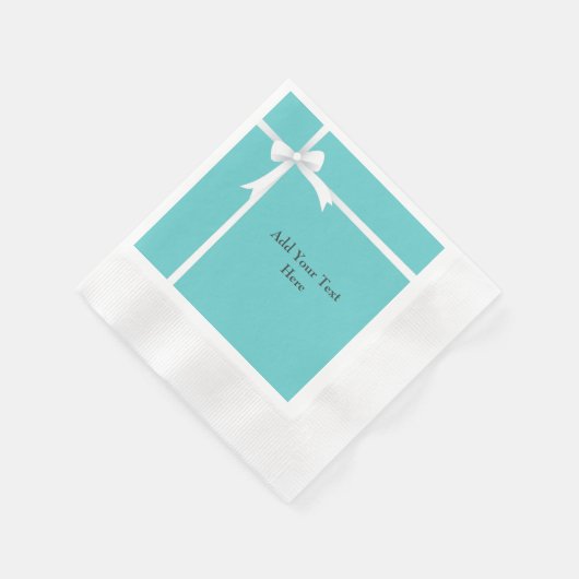 Serviette En Papier Bow blanc sur bleu Turquoise personnalisable (Coin)
