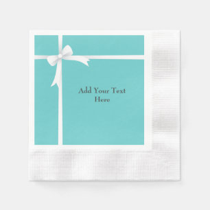 Serviette En Papier Bow blanc sur bleu Turquoise personnalisable