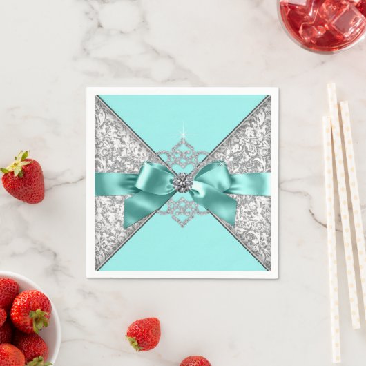 Serviette En Papier Bow Diamond bleu turquoise (En situation)