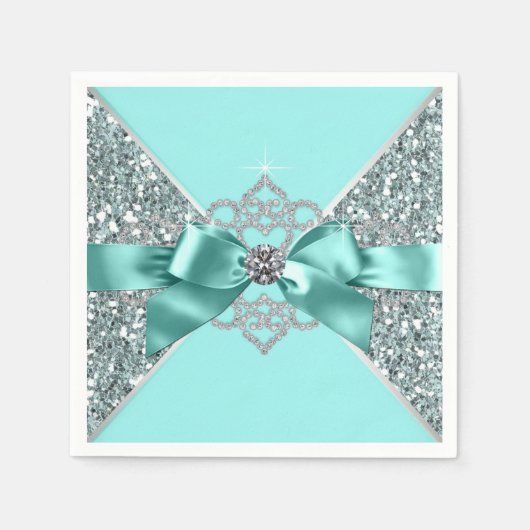 Serviette En Papier Bow Diamond bleu turquoise (Devant)