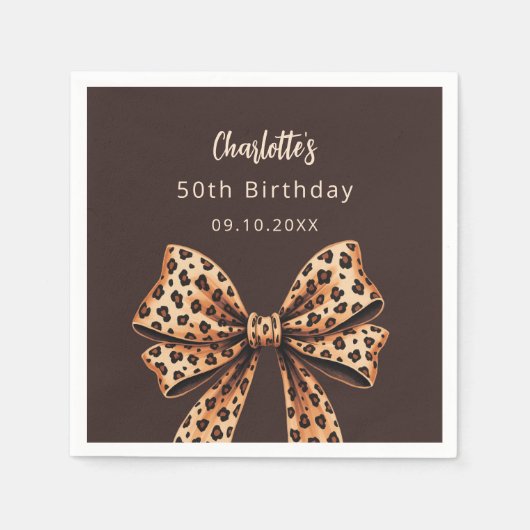 Serviette En Papier Bow empreinte de léopard brun Anniversaire (Devant)