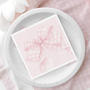 Serviette En Papier Bow En vichy Baby shower rose