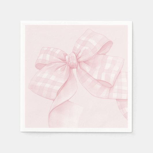 Serviette En Papier Bow En vichy Baby shower rose (Devant)