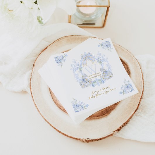 Serviette En Papier Bow Floral Aquarelle Élégant Baby shower garçon