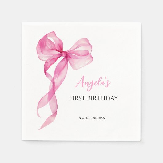 Serviette En Papier Bow Girls roses 1er anniversaire (Devant)