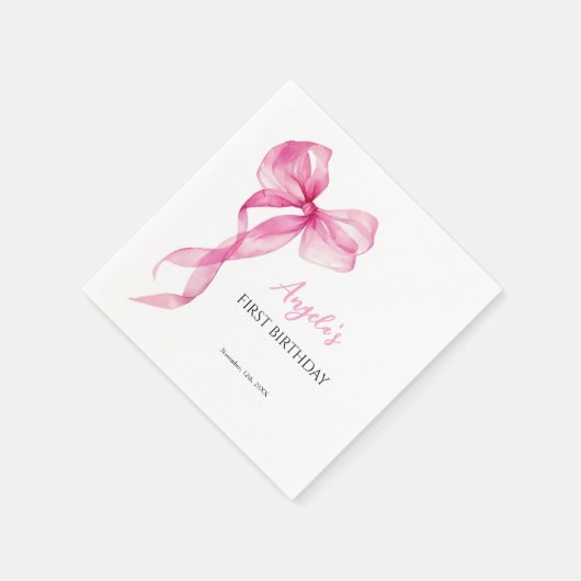 Serviette En Papier Bow Girls roses 1er anniversaire (Coin)