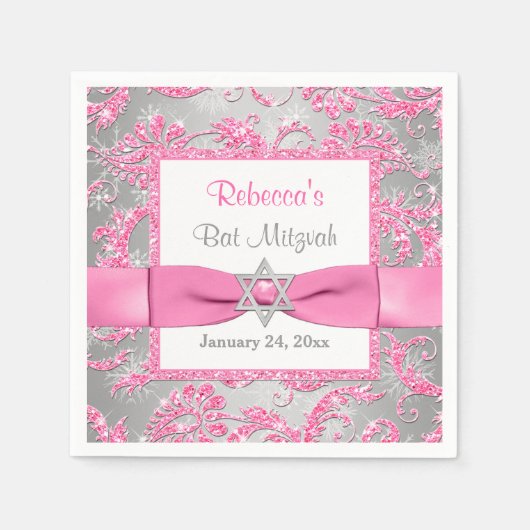 Serviette En Papier Bow IMPRIMÉ, Wonderland Bat mitzvah Napkins hiver (Devant)