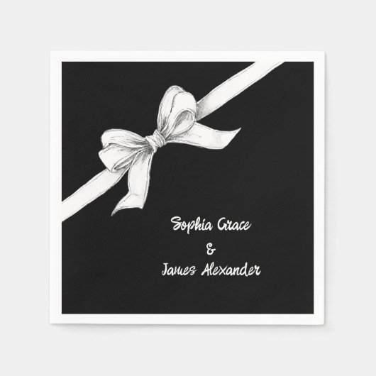 Serviette En Papier Bow noir et blanc | Mariage élégant | Monochrome (Devant)