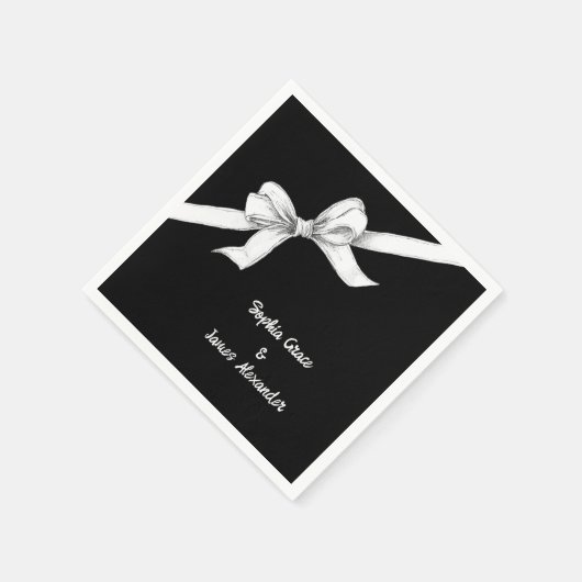 Serviette En Papier Bow noir et blanc | Mariage élégant | Monochrome (Coin)
