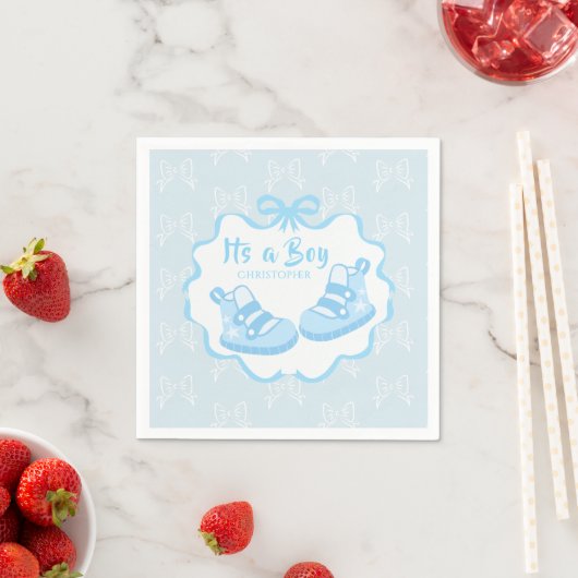 Serviette En Papier Bow Ribbon C'est un garçon (En situation)