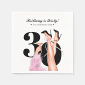 Serviette En Papier Bow rose & Cocktails Coquette Moderne 30e annivers (Devant)