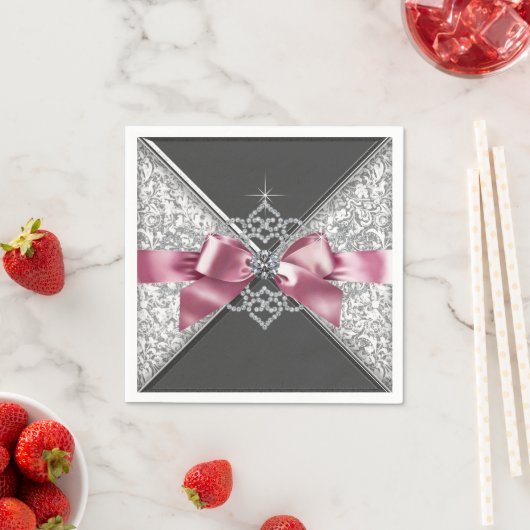 Serviette En Papier Bow rose et noir en diamant (En situation)