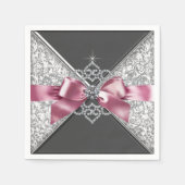 Serviette En Papier Bow rose et noir en diamant (Devant)
