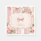 Serviette En Papier Bow rose Floral Fancy ONE Girl 1er anniversaire (Devant)