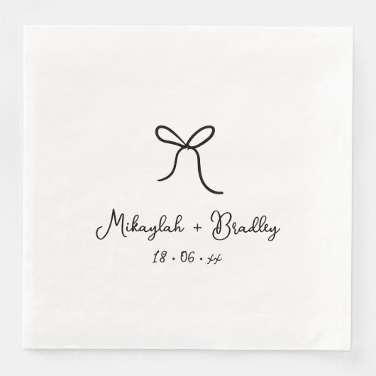 Serviette En Papier Bow Whimsical noir et blanc Mariage personnalisé (Devant)