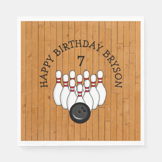 Serviette En Papier Bowling personnalisé Thème Anniversaire Âge et nom (Devant)