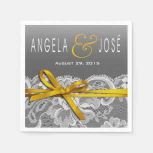 Serviette En Papier Bows Ruban et fête de mariage en dentelle   jaune 