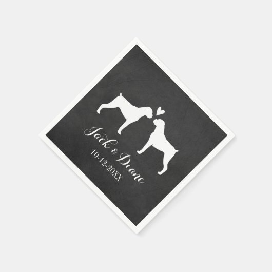 Serviette En Papier Boxer Chiens Mariage Couple avec texte personnalis (Coin)