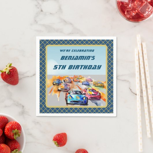 Serviette En Papier Boy Auto Racing Thème 5ème anniversaire (En situation)