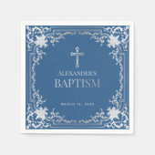 Serviette En Papier Boy Baptism Classic Elegant Bleu Faux Argent Foil (Devant)