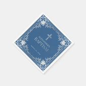 Serviette En Papier Boy Baptism Classic Elegant Bleu Faux Argent Foil (Coin)