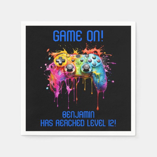 Serviette En Papier Boy Blue Level Up Video Game Party (Devant)